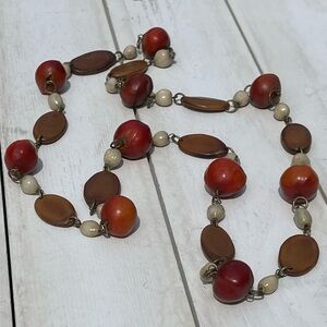 Vintage Native American Seed Nut Pod Red and Brown  Beaded Necklace Job’s Tears